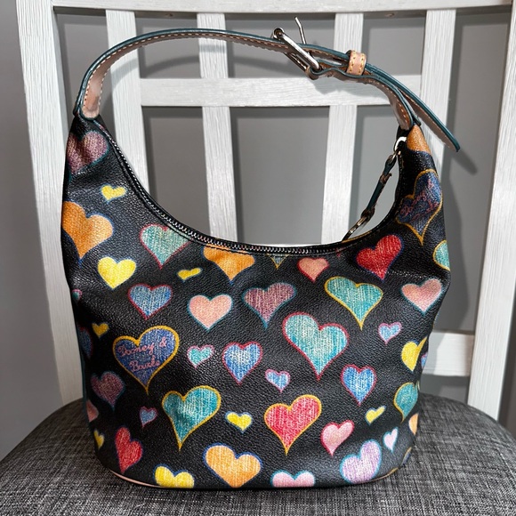 Vintage Dooney & Bourke Y2K Crayon Hearts Satchel Bag rainbow 🌈 zipper - Picture 2 of 15
